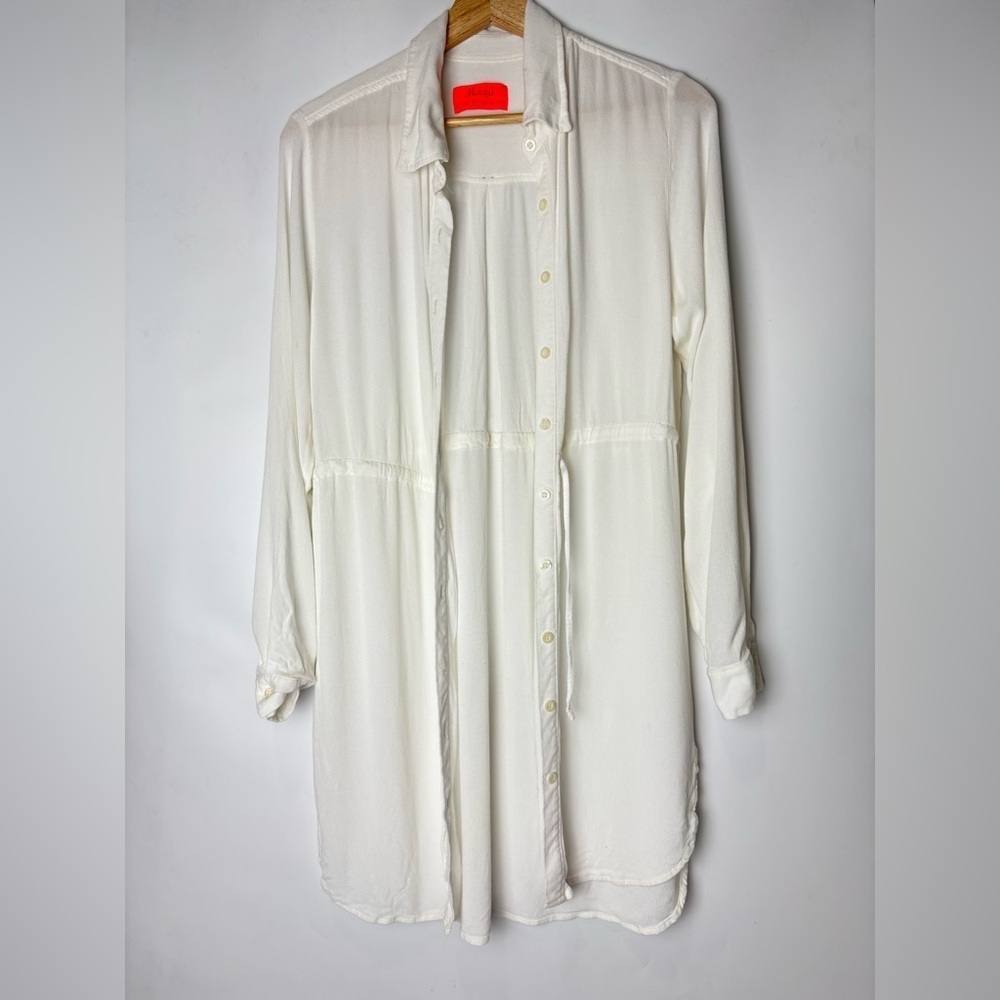 Maaji Long White Belted Button Down Top Coverup